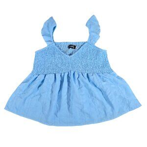 New Blue Summer Smocked Ruffle V-Neck Tank Top - XXL